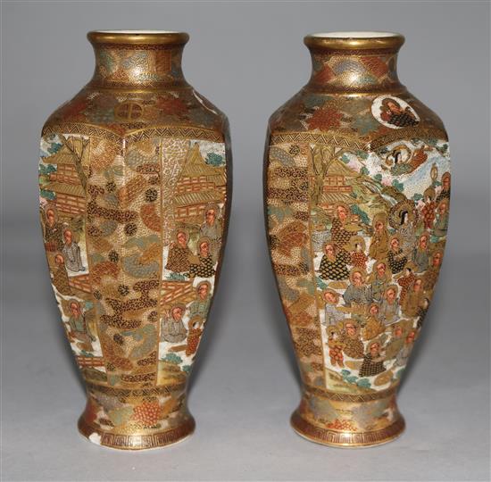 A pair of Satsuma hexagonal vases